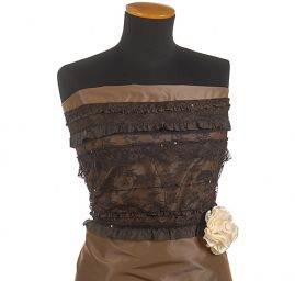 Krajka pružná volánky/flitry hnědá