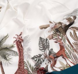 Žoržetová pletenina design MarLen tisk exotic tyrkys