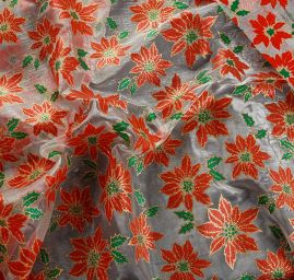 Organza vánoční vzor květu vánoční hvězdy bílá