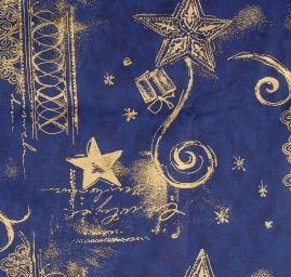 Bavlněná látka vánoční vzor hvězdy orznamenty modrá zlatá