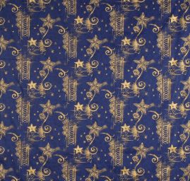 Bavlněná látka vánoční vzor hvězdy orznamenty modrá zlatá