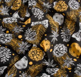 DÁREK - Látka vánoční vzor žlutočerná 50x160 cm