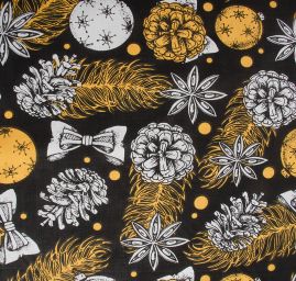 DÁREK - Látka vánoční vzor žlutočerná 50x160 cm