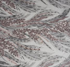 Krajka výšivka na tylu s korálky rokajlem flitry šedá