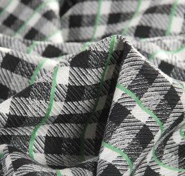 Kostýmová látka vzor kostek černá bílá zelená