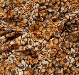 Středně silný úplet tisk květy hnědé