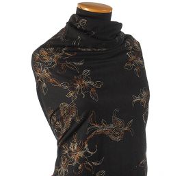 Vlněná látka s výšivkou paisley motiv/květy tm.hnědá