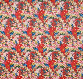 Pletenina s plastickou strukturou piké květy červená