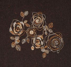 Vlněná látka s výšivkou květů hnědá