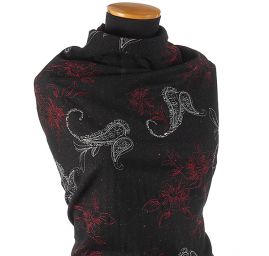 Vlněná látka s výšivkou paisley motiv/květy černá