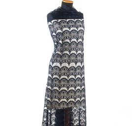 Efektní hrubá krajka motiv květy/vlnky temně modrá