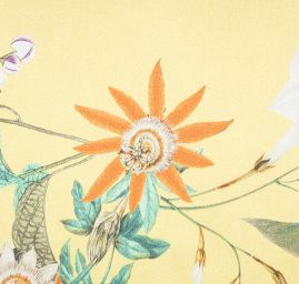 Hedvábný atlas květinový vzor jasně žlutý