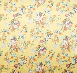 Hedvábný atlas květinový vzor jasně žlutý
