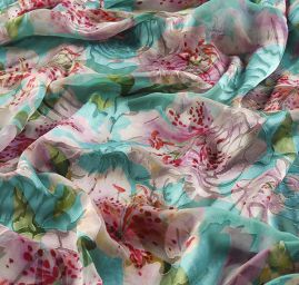 Hedvábný atlas žakár lilie 