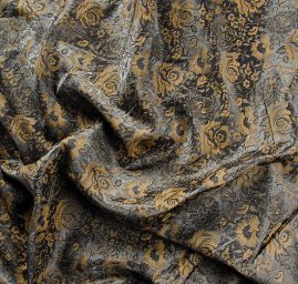 Hedvábný brokát šanžán květy růží zlatošedý