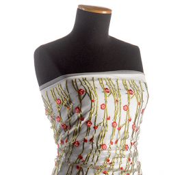 Krajka výšivka na tylu květy šedý tyl