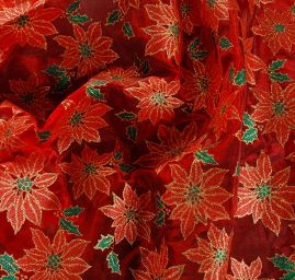 Organza vánoční vzor květ vánoční hvězdy červená