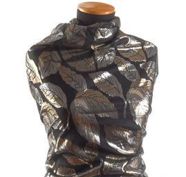 Lamé šifon žakár lístky černá stříbrná zlatá