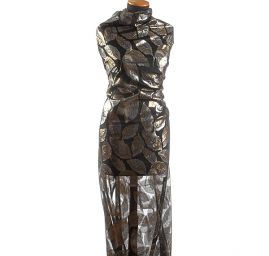 Lamé šifon žakár lístky černá stříbrná zlatá