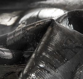 Lamé šifon žakár lístky černá stříbrná zlatá