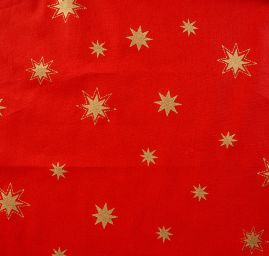 Bavlněná látka vánoční vzor malé hvězdy zlatá/červená 