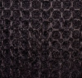 Satén se stužkovou aplikací růží černá