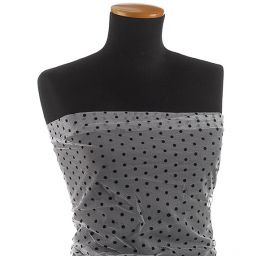 Tyl šatový sametový flock střední puntík bílý/černý