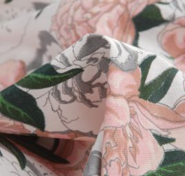 Bavlněná látka květinový a ptačí vzor růžový, šedý