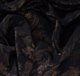 Efektní žakárová vlněná látka na kabát černozlatá