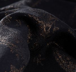 Efektní žakárová vlněná látka na kabát černozlatá