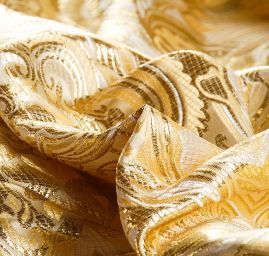 Efektní brokát hlavicový vzor zlato žluté barvy