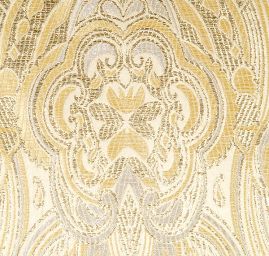 Efektní brokát hlavicový vzor zlato žluté barvy