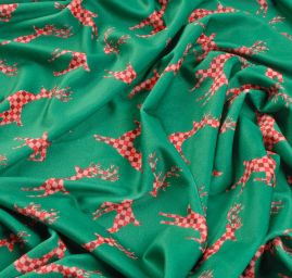 Samet pružný velur tisk jelínci zelená/červená