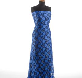 Krajka pružná květinový vzor modrozlatá