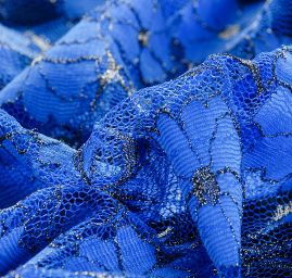 Krajka pružná květinový vzor modrozlatá