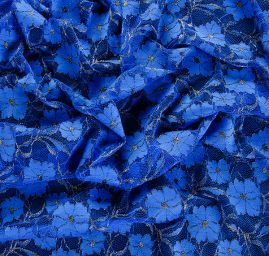 Krajka pružná květinový vzor modrozlatá