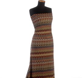 Pružná žakárová krajka vlnky hnědomodrá