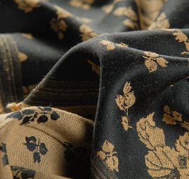 Brokát pružný romantický květinový vzor olivový