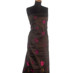 Vyšívaný taft hnědý vlčí  máky