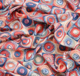 Žoržetová pletenina motiv kruhy/čtverce modrá