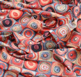 Žoržetová pletenina motiv kruhy/čtverce černá