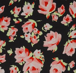 Hedvábný šifon motiv růží růžové