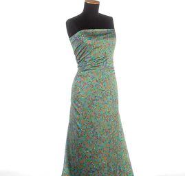 Satén nepružný tisk motiv motýlci a vážky sv. modrý