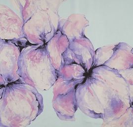 Satén nepružný tisk kupon maceška velká fialová