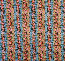 Satén nepružný tisk rozkvetlá louka černý