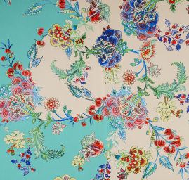 Satén nepružný tisk folklorní motiv květin