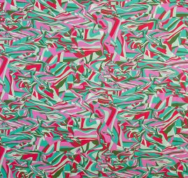 Satén nepružný tisk abstraktní motiv zelený/růžový