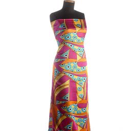 Jemný satén lesklý květy geometrické vzory