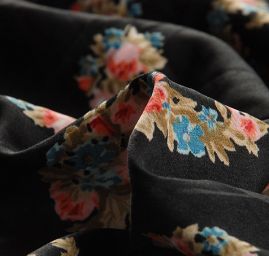 Krepdešín imitace hedvábí tisk květinový paisley vzor