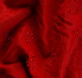 Len s výšivkou květin a s korálky červený